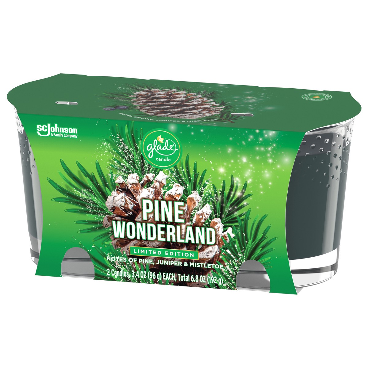 slide 5 of 7, Glade Candle, Pine Wonderland, Twin Scented Candle, 2 x 3.4 oz, 6.8 oz