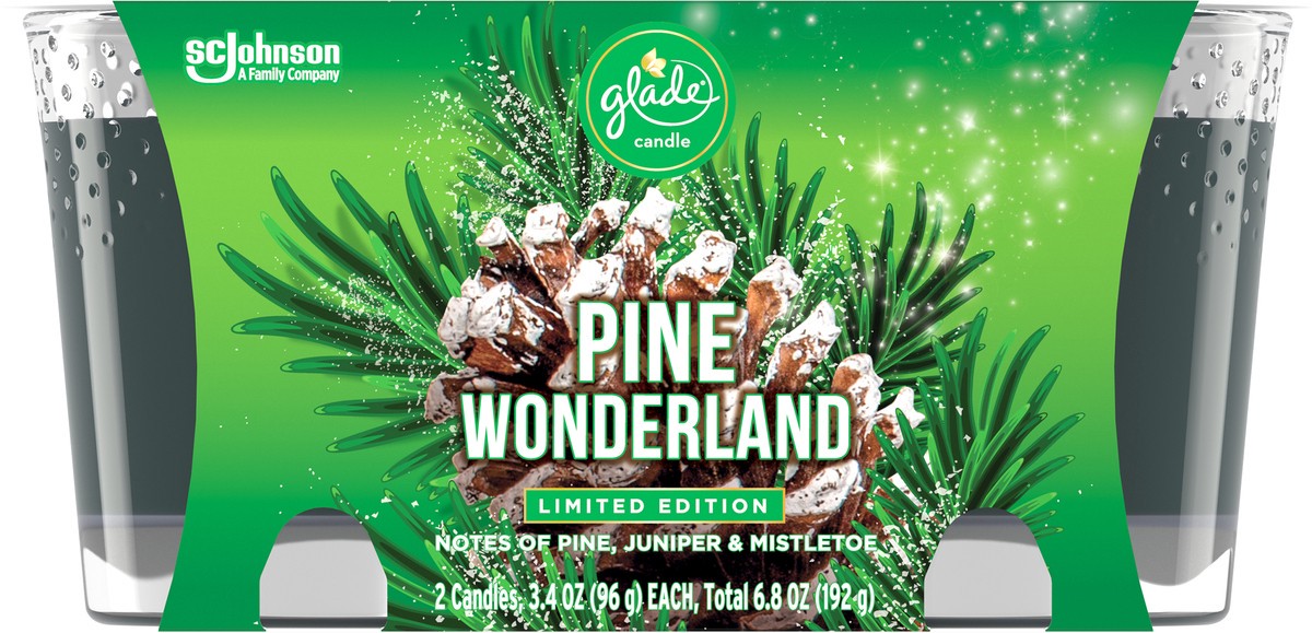 slide 4 of 7, Glade Candle, Pine Wonderland, Twin Scented Candle, 2 x 3.4 oz, 6.8 oz