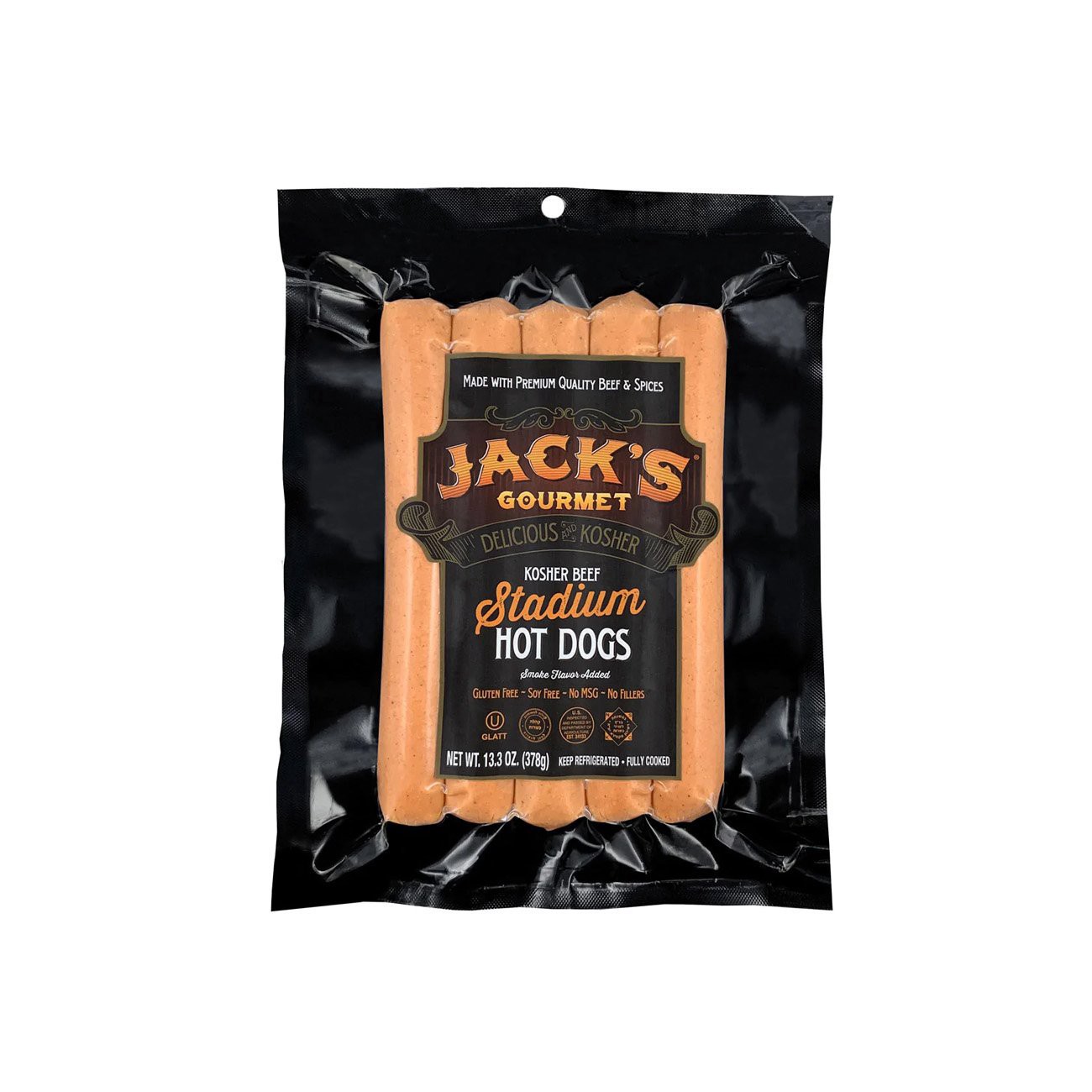 slide 1 of 1, Jack's Gourmet Stadium Hotdogs, 13 oz