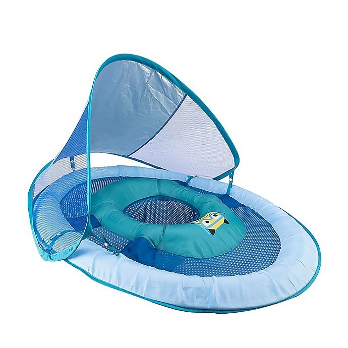 slide 1 of 1, SwimWays Baby Spring Float with Canopy UPF Blue, 50 in