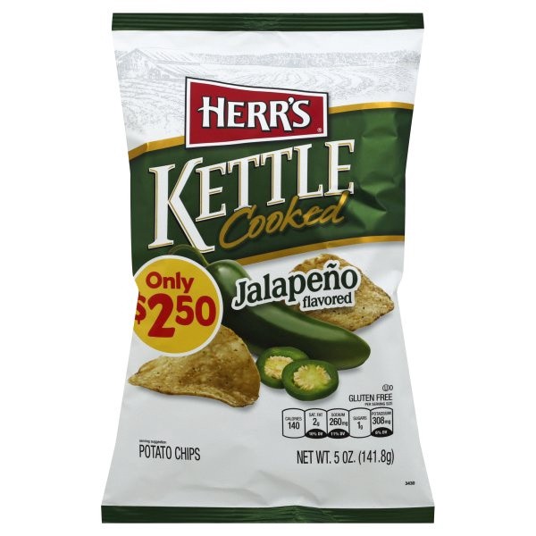 slide 1 of 1, Herr's Kettle Cooked Potato Chips - Jalapeno, 5 oz