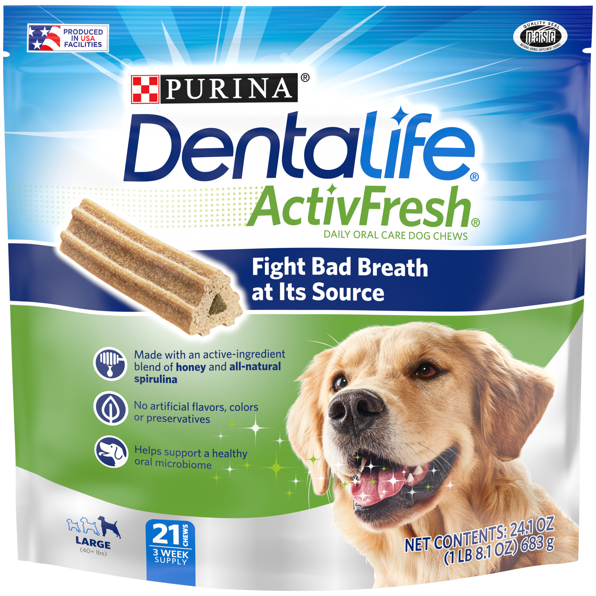 slide 1 of 9, DentaLife Purina DentaLife Large Dog Dental Chews; ActivFresh Daily Oral Care, 24.1 oz