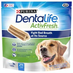 Purina DentaLife Large Dog Dental Chews; ActivFresh Daily Oral Care