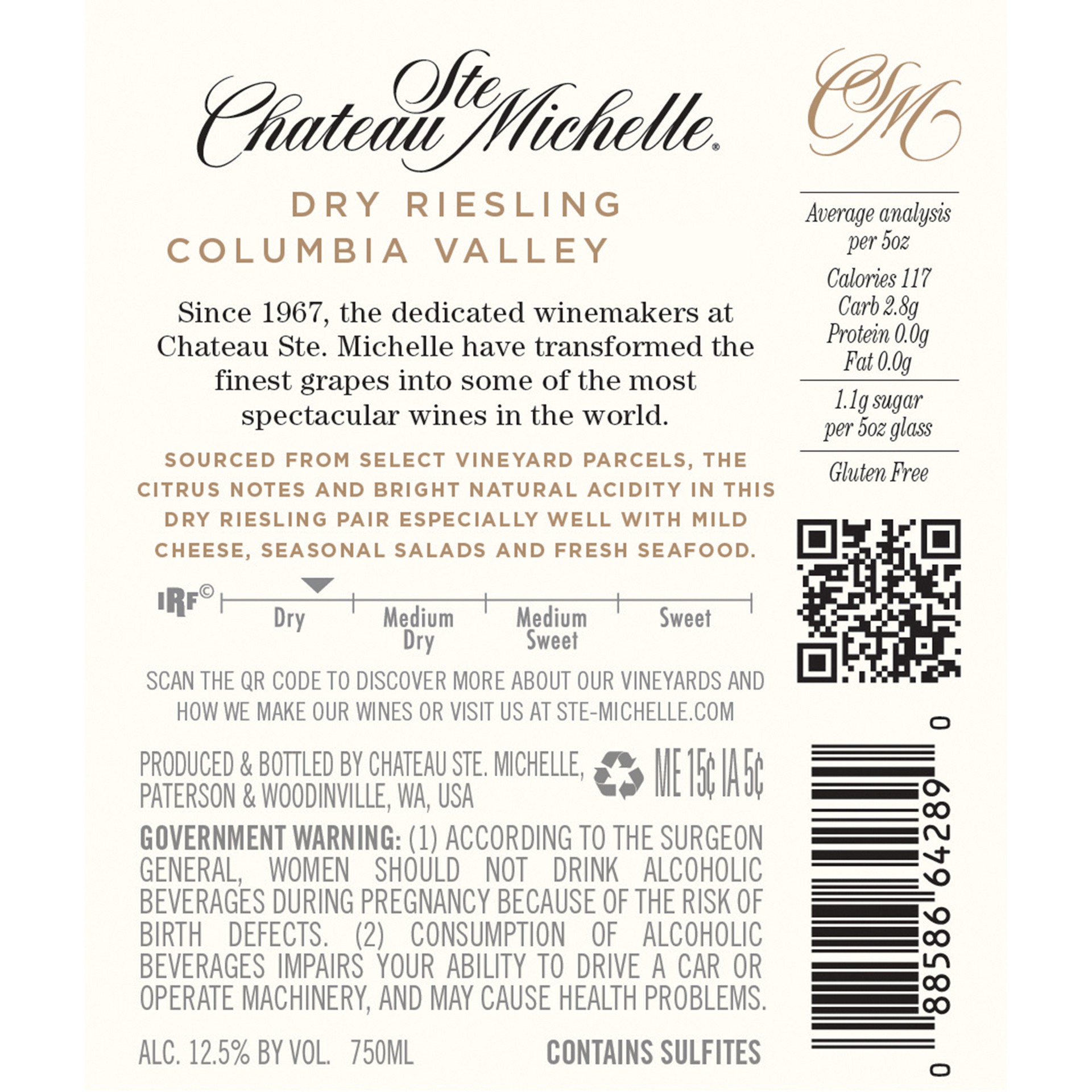 slide 6 of 8, Chateau Ste. Michelle Columbia Valley Dry Riesling, White Wine, 750 mL Bottle, 750 ml