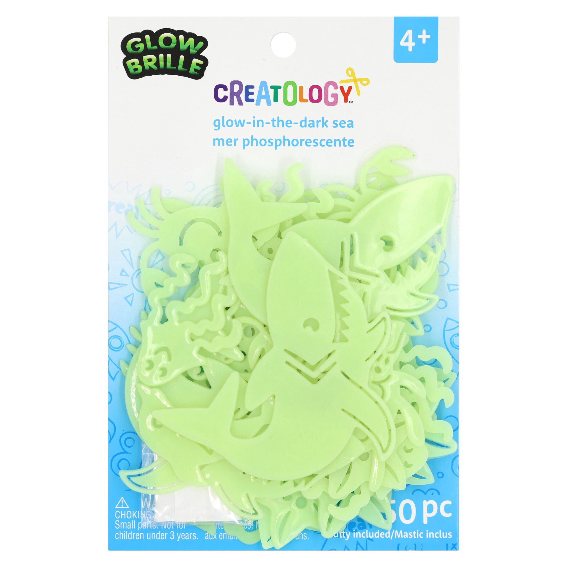 slide 6 of 6, Sea Creatures Glow-In-The-Dark Stickers By Creatology, 5.51 in x 8.46 in x 0.59 in