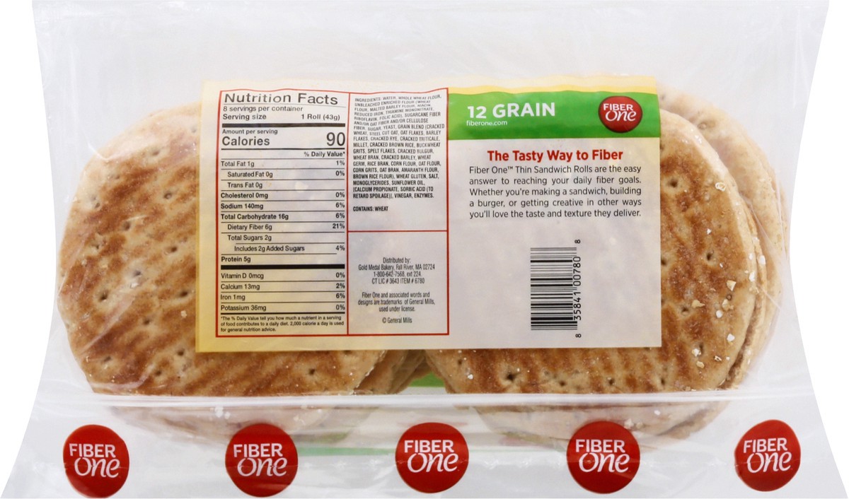 slide 2 of 9, Fiber One Sandwich Rolls, 12 Grain, Thin, 12 oz