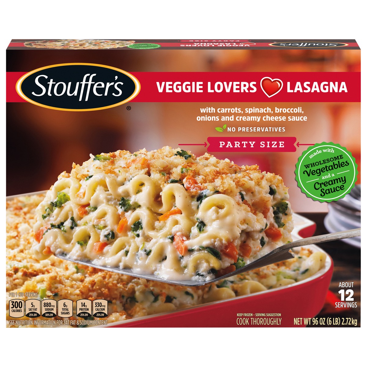 slide 13 of 14, Stouffer's Party Size Veggie Lovers Lasagna Frozen Meal, 96 Ounce, 96 oz