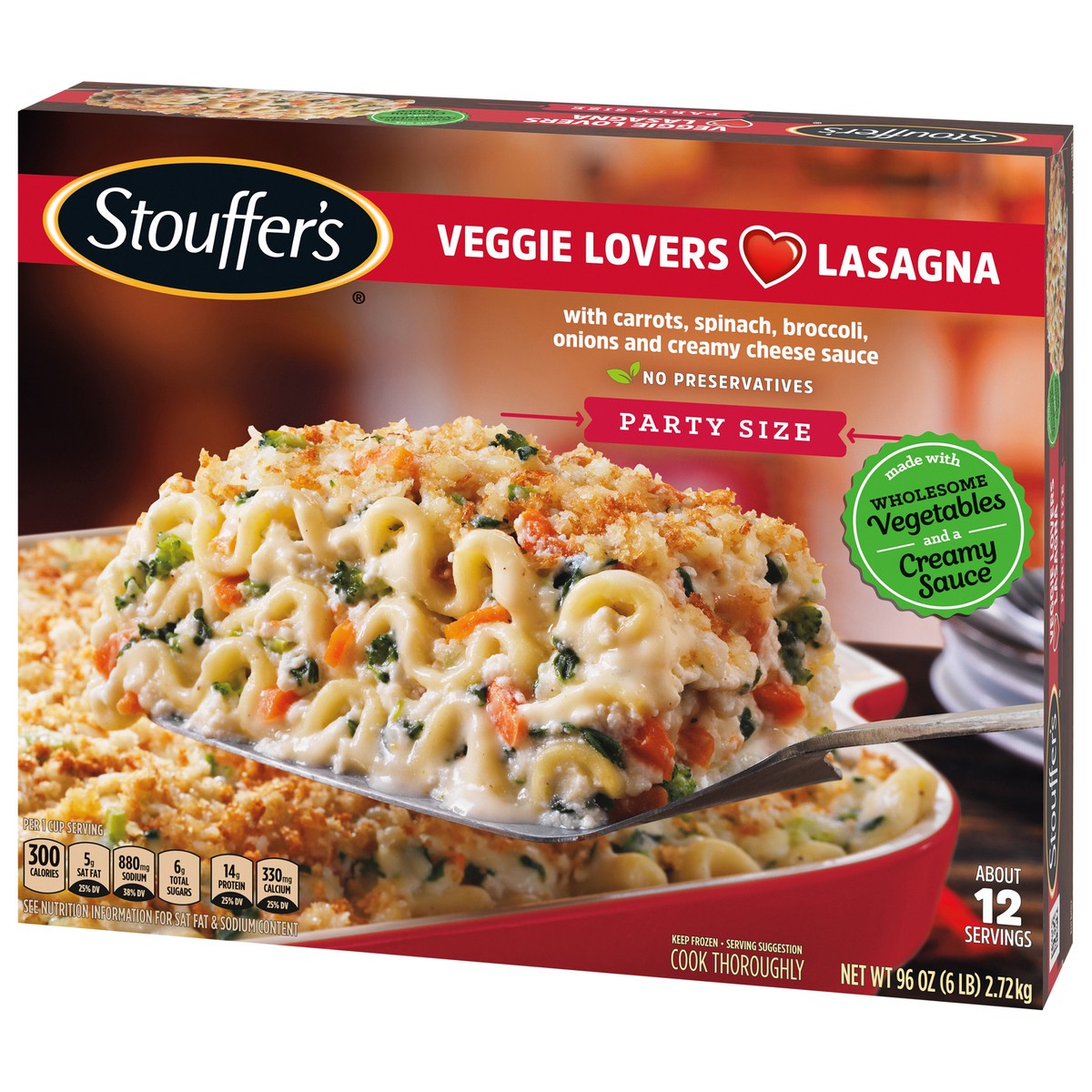 slide 6 of 14, Stouffer's Party Size Veggie Lovers Lasagna Frozen Meal, 96 Ounce, 96 oz