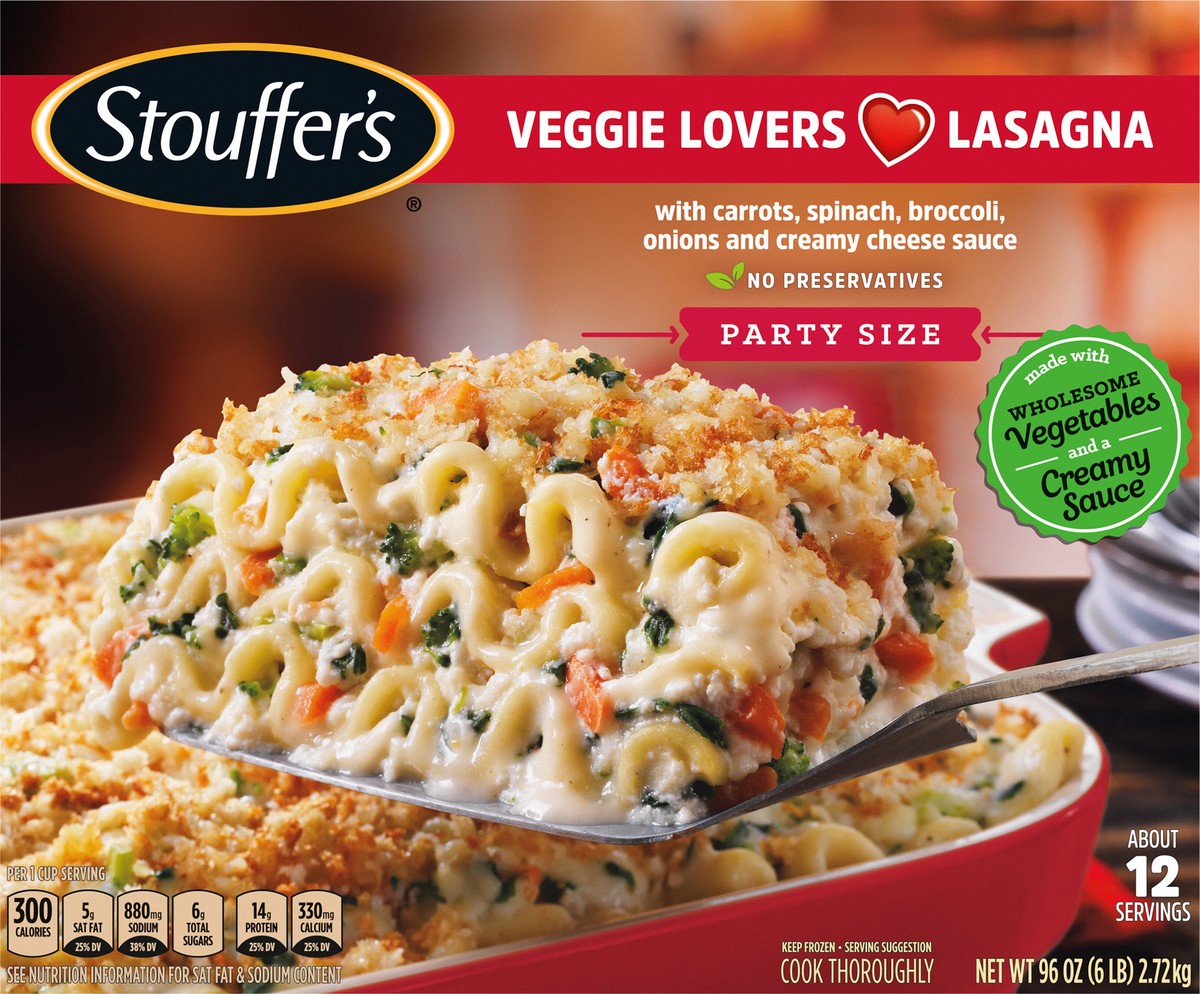 slide 10 of 14, Stouffer's Party Size Veggie Lovers Lasagna Frozen Meal, 96 Ounce, 96 oz