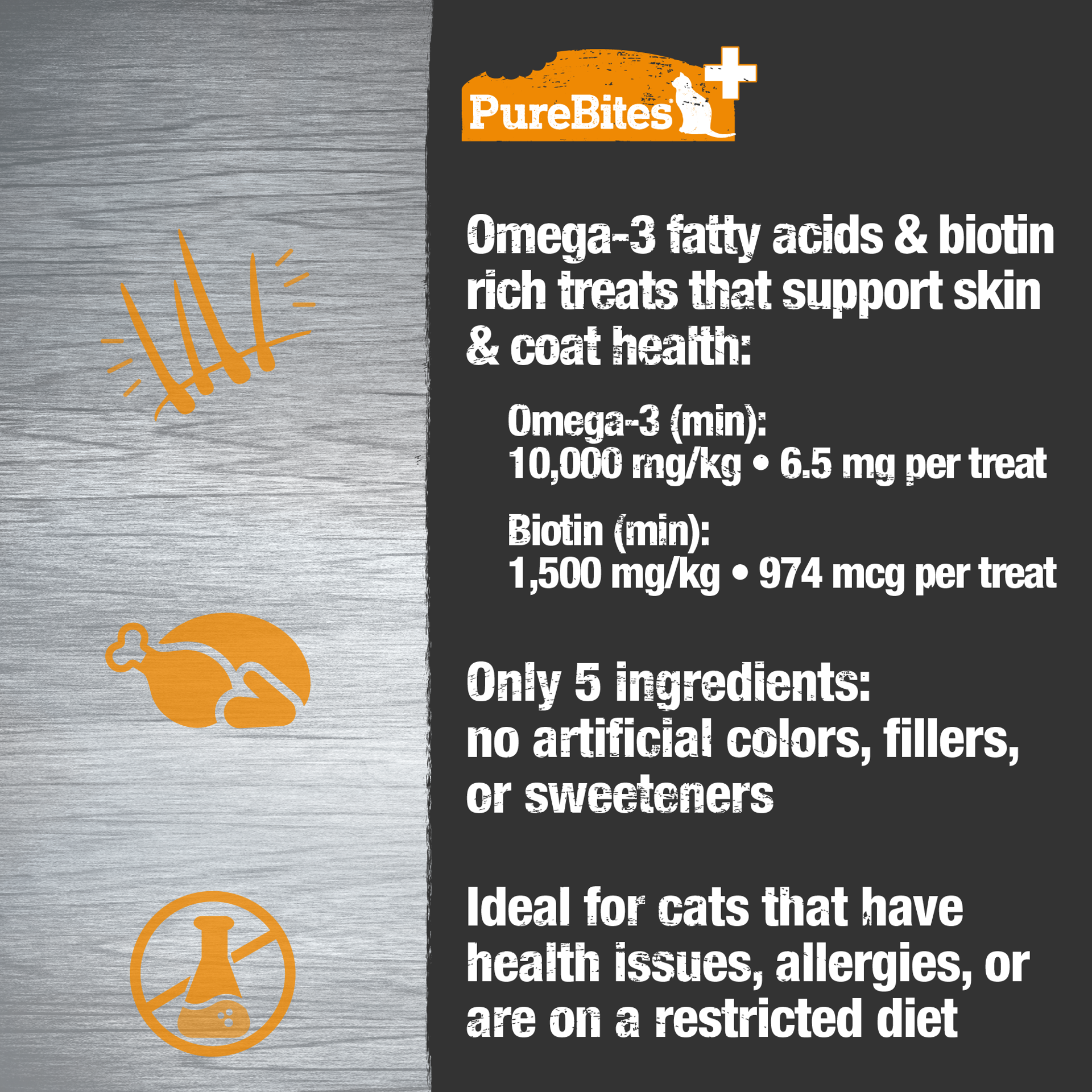 slide 2 of 5, PureBites+ Freeze Dried Cat Treats 1.09oz | Skin & Coat | 5 Ingredients | Made in USA, 31 g