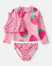 Carter's Toddler Girl 3-Piece Strawberry Rashguard Swimsuit Set - Pink, 5T