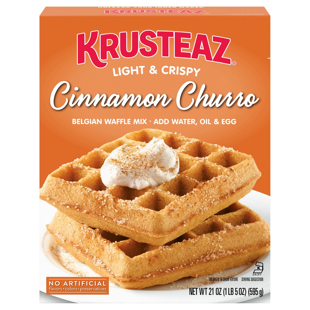 slide 1 of 9, Krusteaz Cinnamon Churro Belgian Waffle Mix, 21 oz