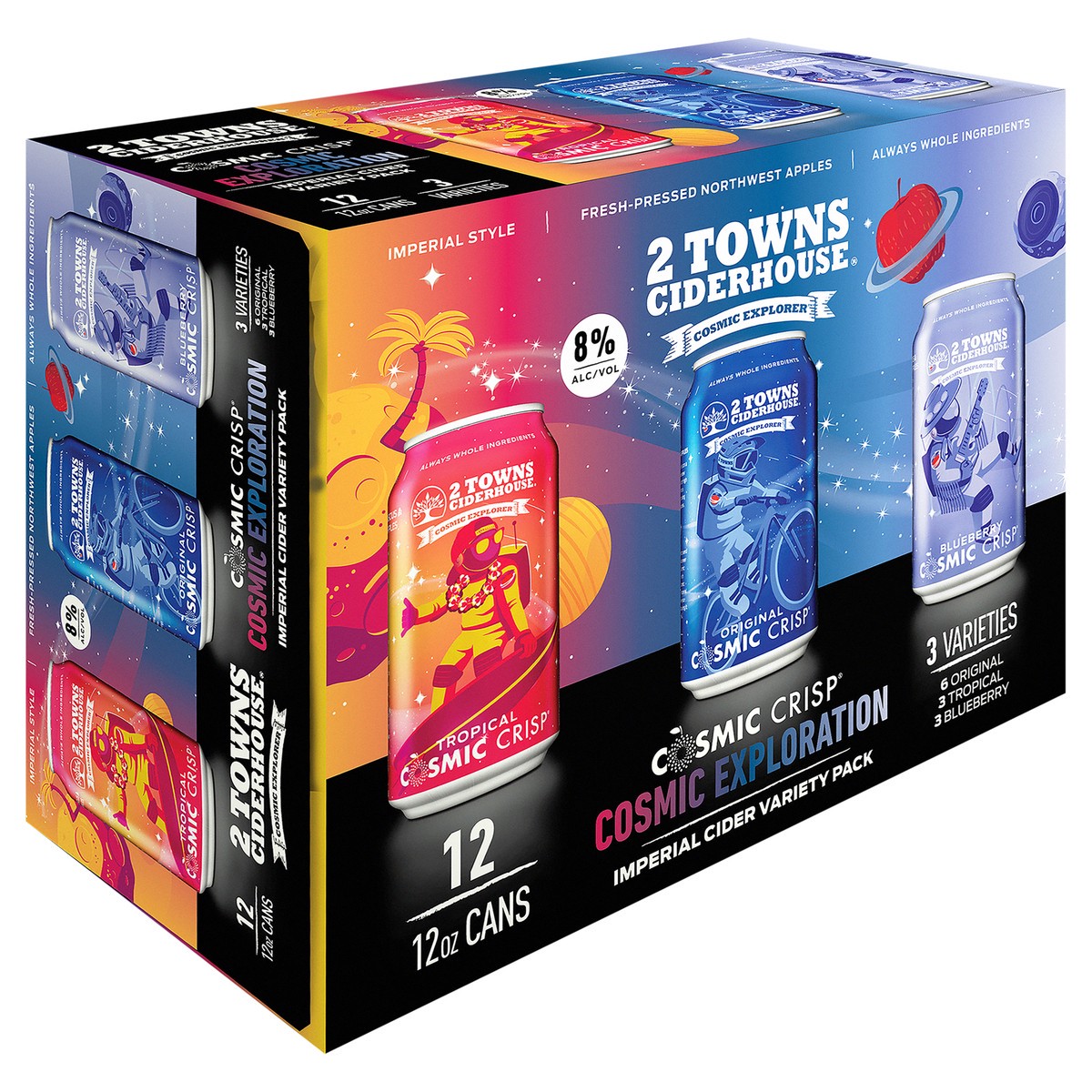 slide 5 of 9, 2 Towns Ciderhouse Cosmic Explorer Variety Pack 12-12 Oz Cans, 12 ct; 12 oz