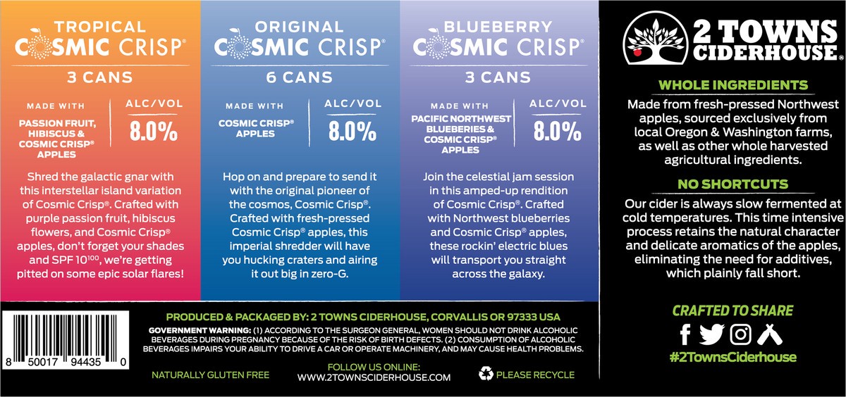 slide 8 of 9, 2 Towns Ciderhouse Cosmic Explorer Variety Pack 12-12 Oz Cans, 12 ct; 12 oz