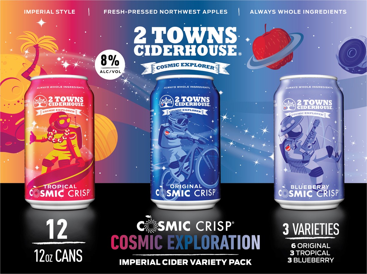 slide 7 of 9, 2 Towns Ciderhouse Cosmic Explorer Variety Pack 12-12 Oz Cans, 12 ct; 12 oz