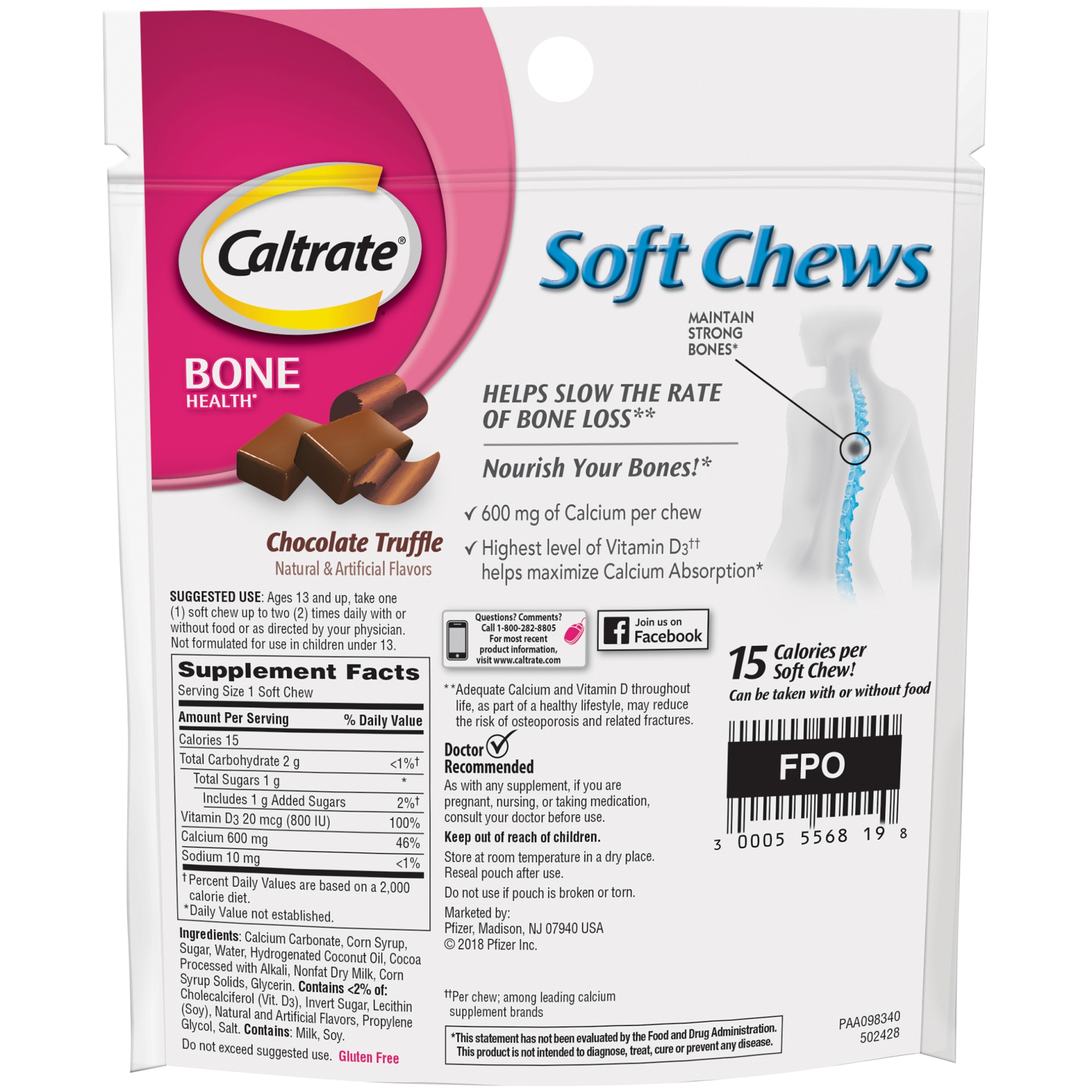 slide 5 of 6, Caltrate 600 & D3 Calcium and Vitamin D3 Dietary Supplement Soft Chews - Chocolate Truffle, 60 ct