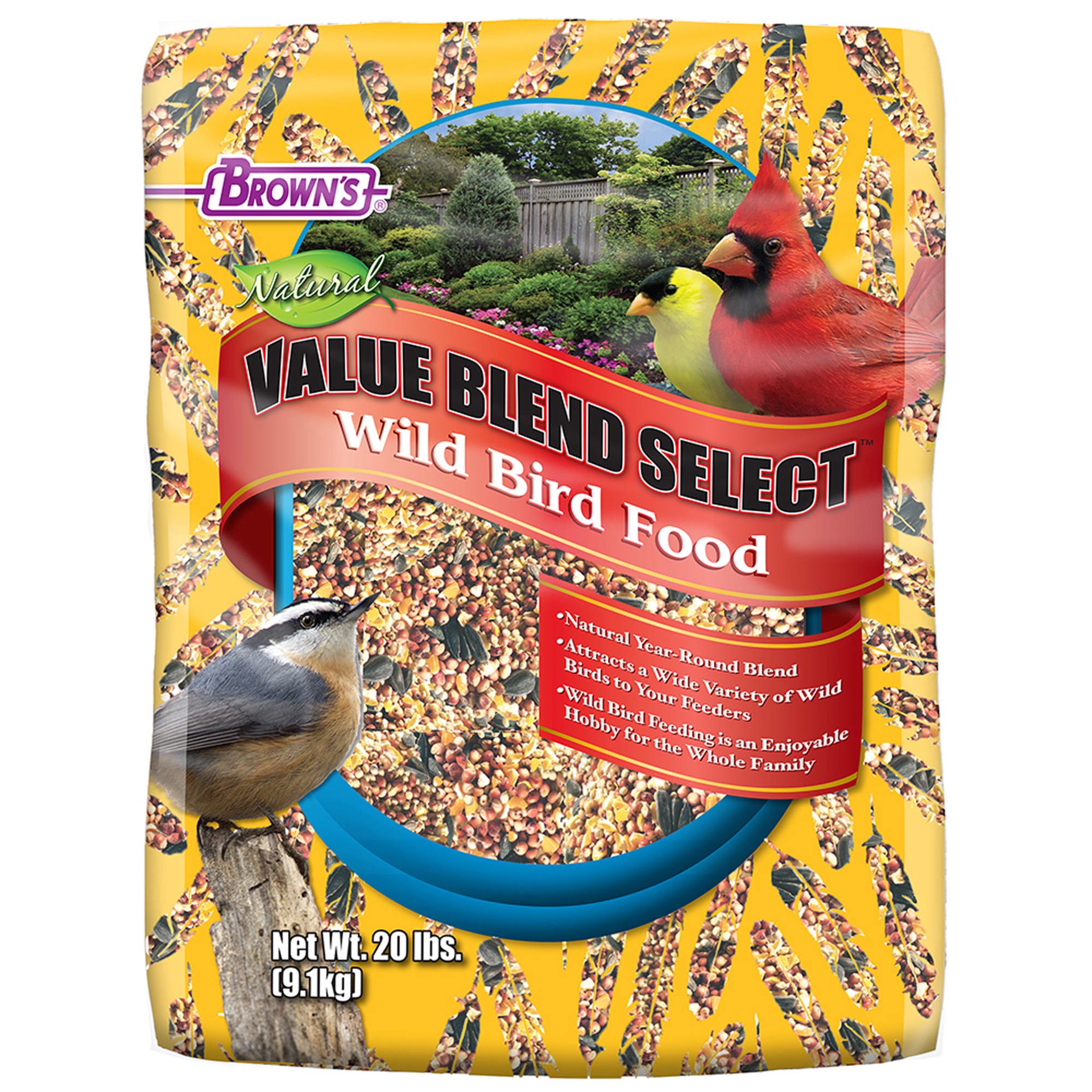 slide 1 of 1, Brown's Brown's Wild Bird Food, Value Blend Select, 20 lb