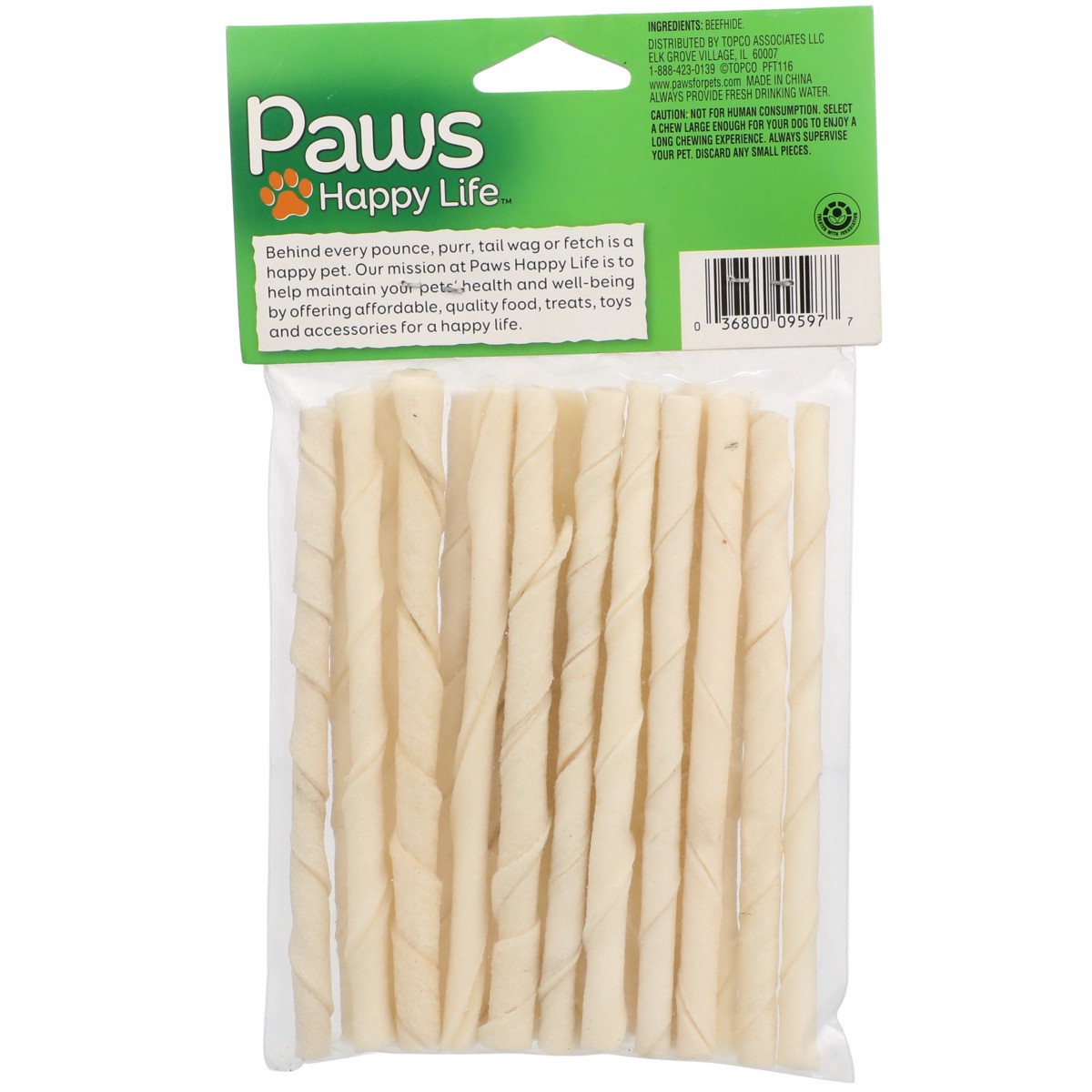 slide 4 of 8, Paws Happy Life Natural Twist Sticks Beefhide Chew, 20 ct