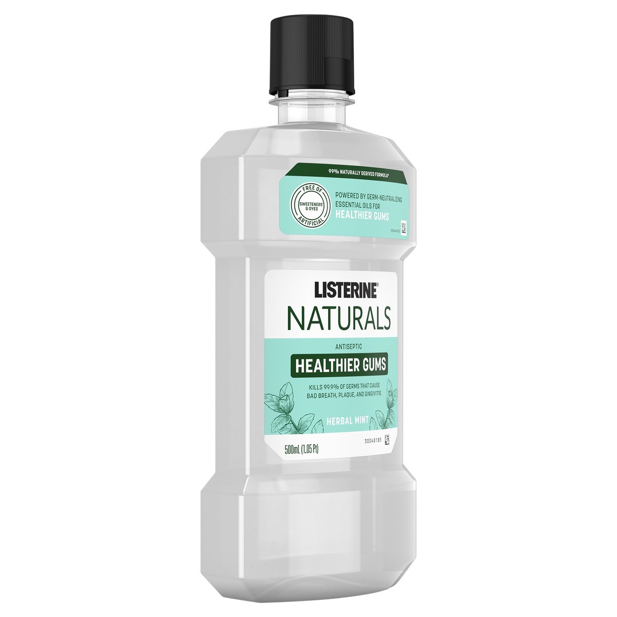 slide 2 of 7, Listerine Naturals Healthier Gums Antiseptic Mouthwash, Fluoride-Free Oral Rinse To Help Prevent Bad Breath, Plaque Build-Up, Gingivitis & Gum Disease, Herbal Mint, 500 mL, 16.9 oz