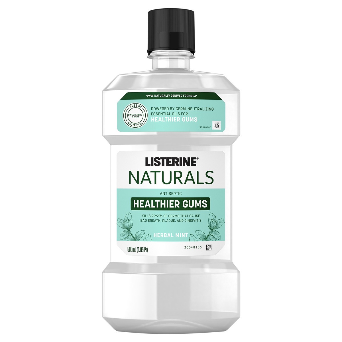 slide 1 of 7, Listerine Naturals Healthier Gums Antiseptic Mouthwash, Fluoride-Free Oral Rinse To Help Prevent Bad Breath, Plaque Build-Up, Gingivitis & Gum Disease, Herbal Mint, 500 mL, 16.9 oz