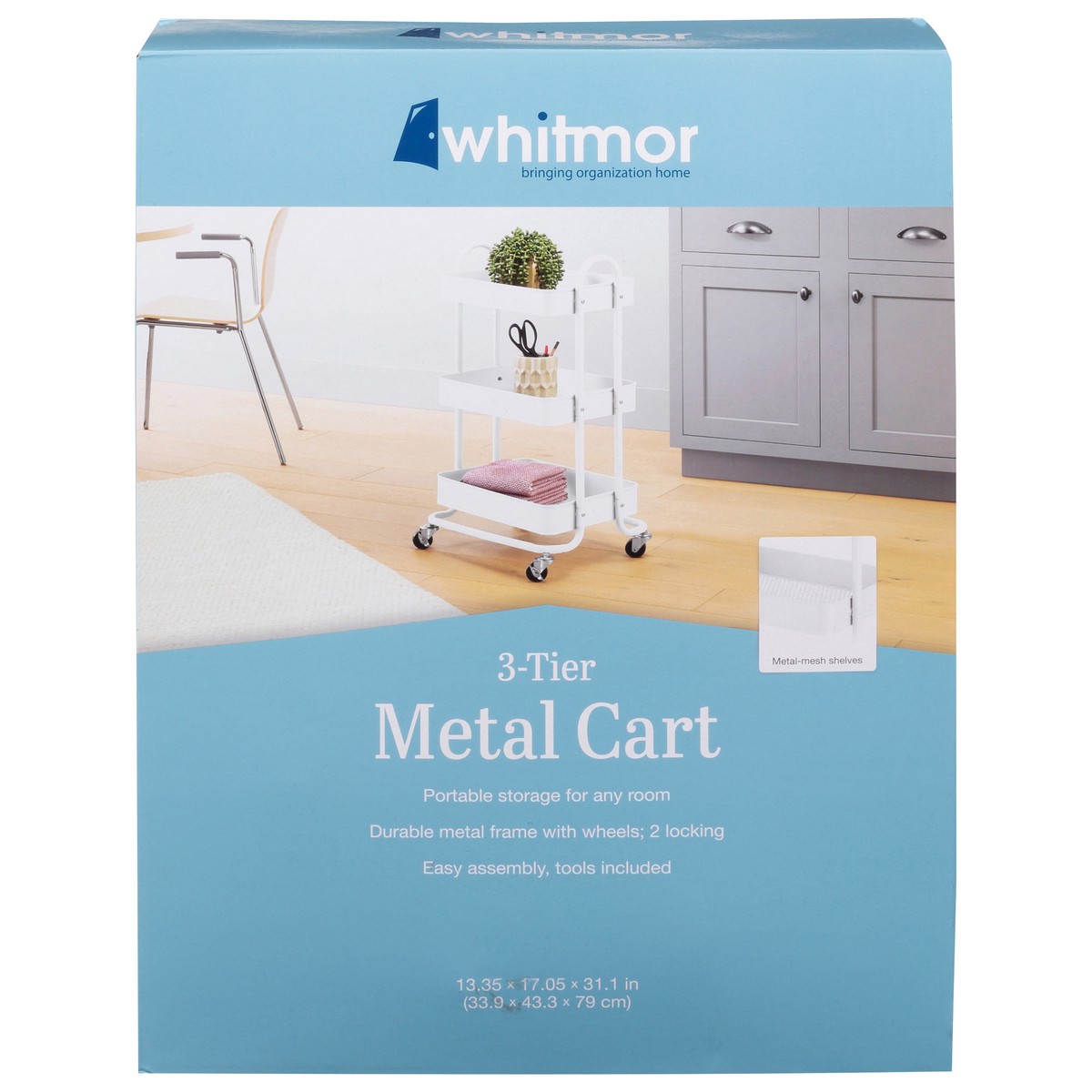 slide 1 of 9, Whitmor 3-Tier Metal Cart - White, 1 ct