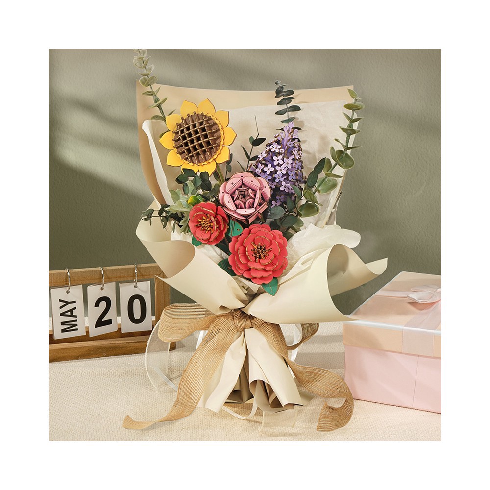 slide 4 of 6, Robotime Rowood Wooden Flower Bouquet 3d Wooden Puzzle, 5.1 in x 10.2 in x 17.3 in