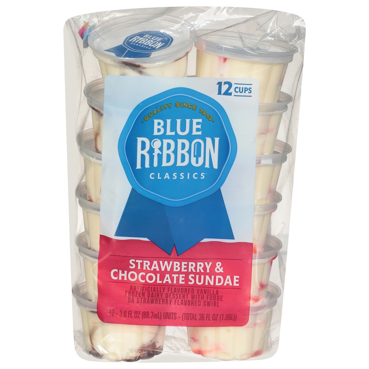 slide 1 of 9, Blue Ribbon Classics Strawberry & Chocolate Sundae Frozen Dessert Cups, 12 ct