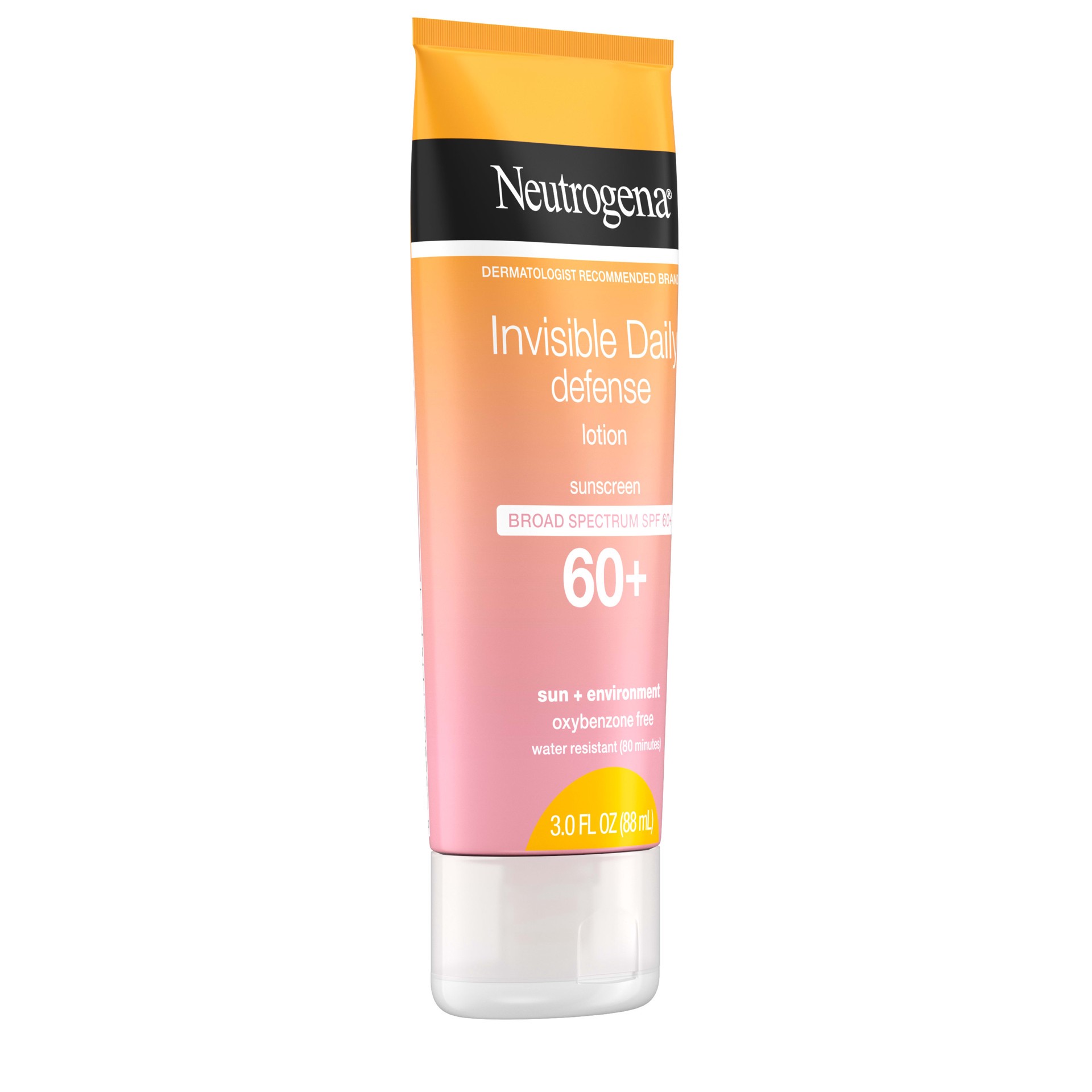 slide 7 of 8, Neutrogena Invisible Daily Defense Sunscreen Lotion, Broad Spectrum SPF 60+, Oxybenzone-Free & Water-Resistant, Sun & Environmental Aggressor Protection, Antioxidant Complex, 3.0 fl. oz, 3 fl oz
