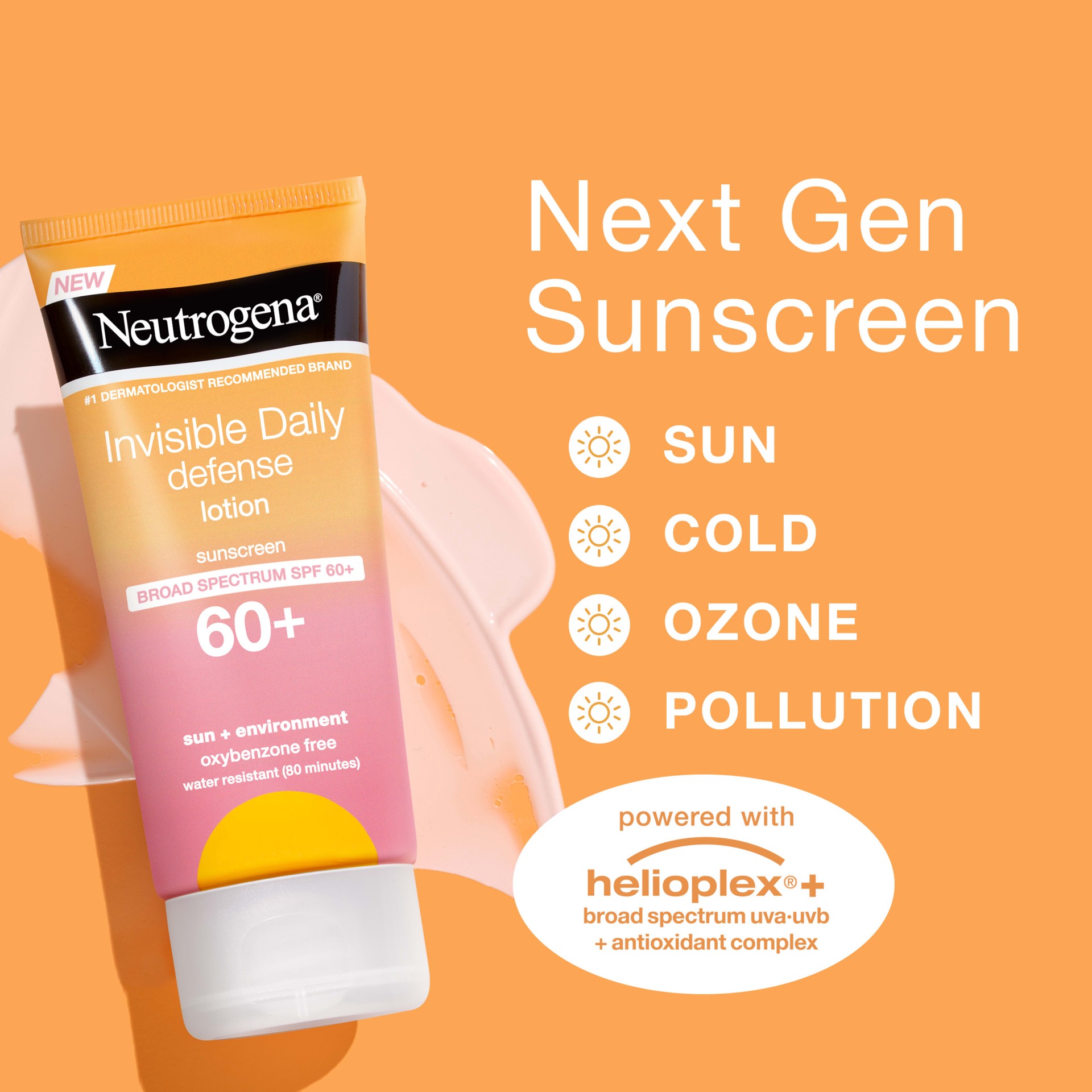 slide 8 of 8, Neutrogena Invisible Daily Defense Sunscreen Lotion, Broad Spectrum SPF 60+, Oxybenzone-Free & Water-Resistant, Sun & Environmental Aggressor Protection, Antioxidant Complex, 3.0 fl. oz, 3 fl oz