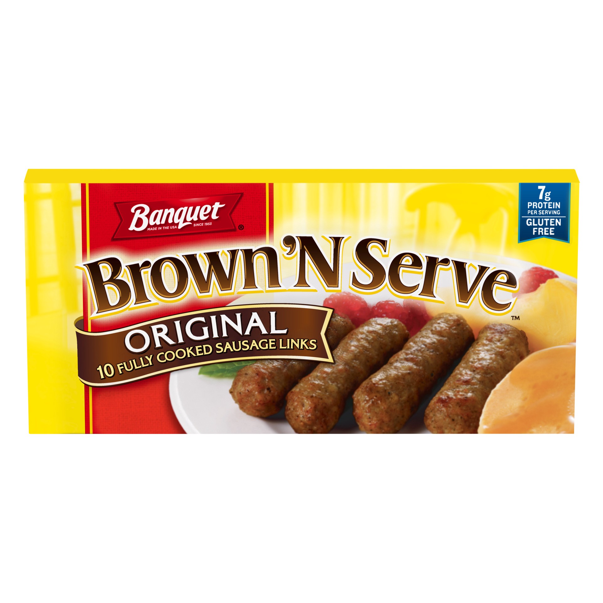 slide 1 of 5, Banquet Brown ‘N Serve Original Fully Cooked Sausage Links, Frozen Meat, 10 Count, 6.4 OZ, 6.4 oz