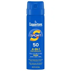 Coppertone Sport Sunscreen Spray, Broad Spectrum SPF 50 Water Resistant Spray Sunscreen, 1.6 Oz