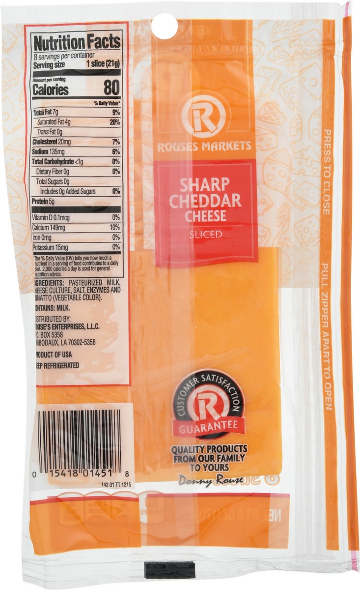 slide 6 of 12, Rouses Markets Sharp Cheddar Sliced Cheese 8 Slices, 8 ct