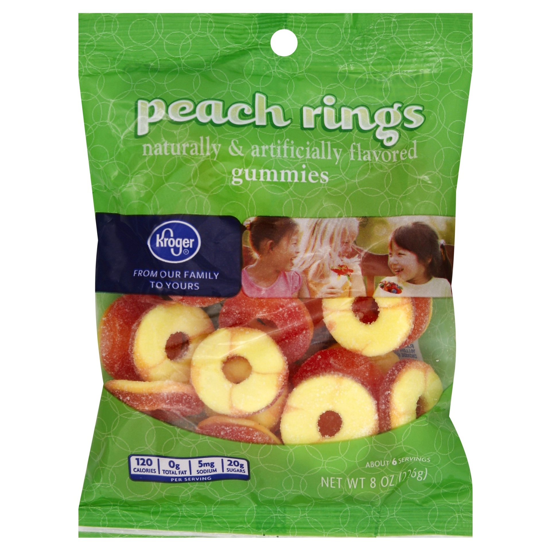 slide 1 of 1, Kroger Gummy Peach Rings, 8 oz