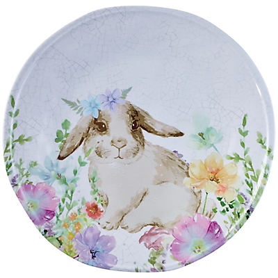 slide 1 of 1, Destination Holiday Floral Bunny Melamine Round Easter Platter, 15 in