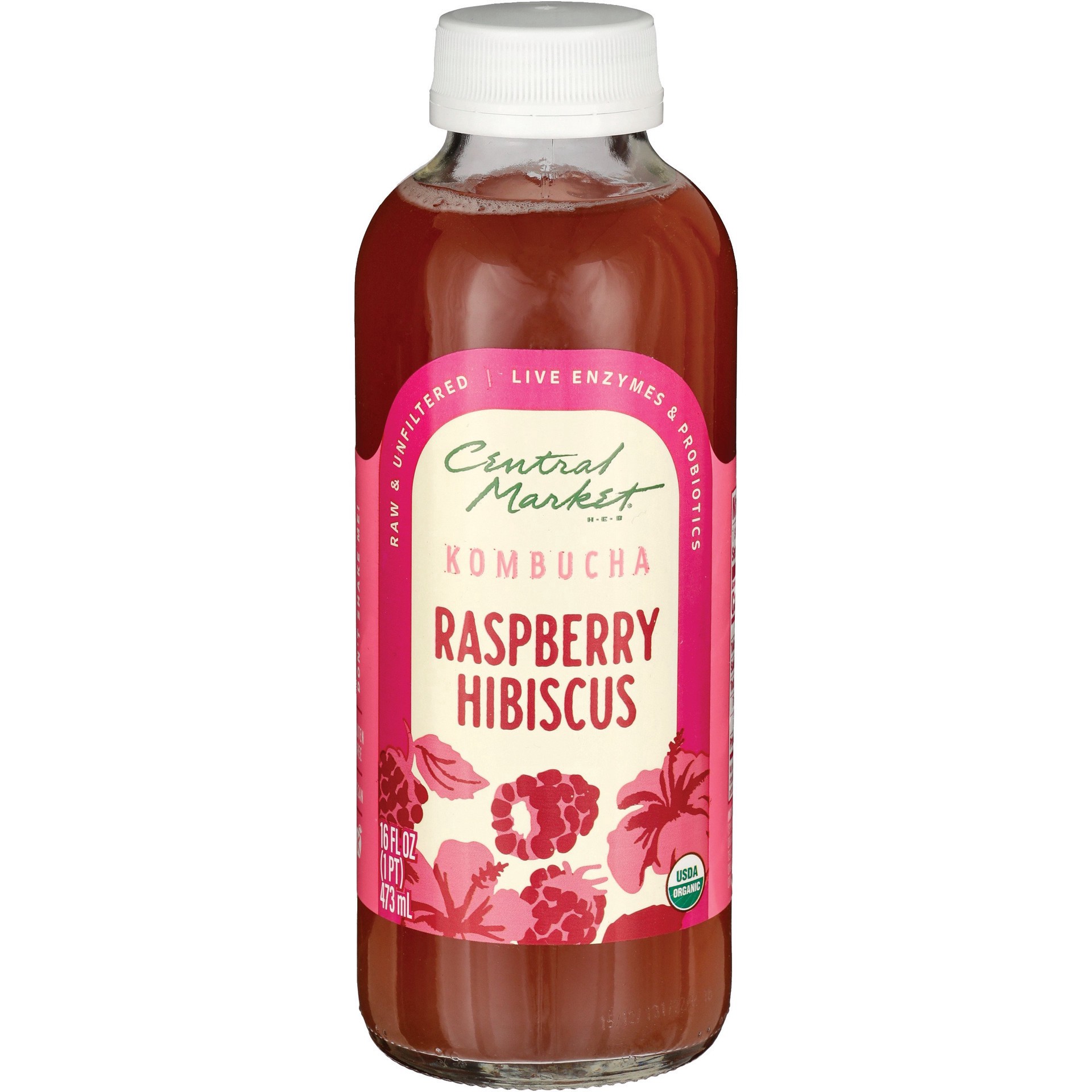 slide 1 of 1, Central Market Organic Kombucha - Raspberry Hibiscus, 16 oz