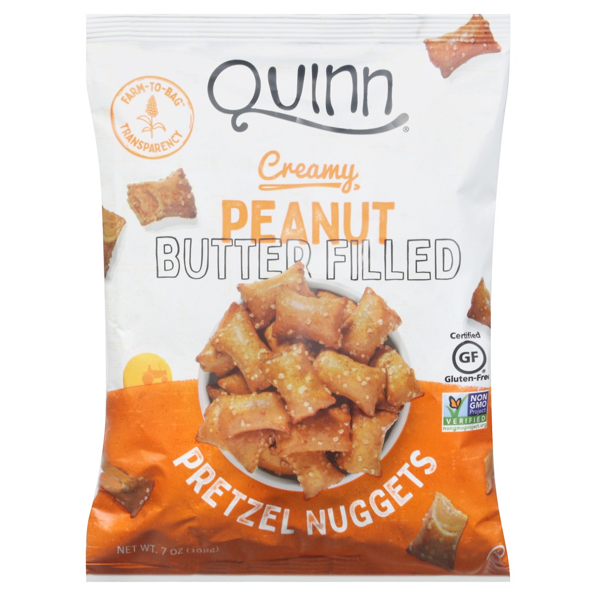 slide 1 of 12, Quinn Creamy Peanut Butter Filled Pretzel Nuggets, 7 oz