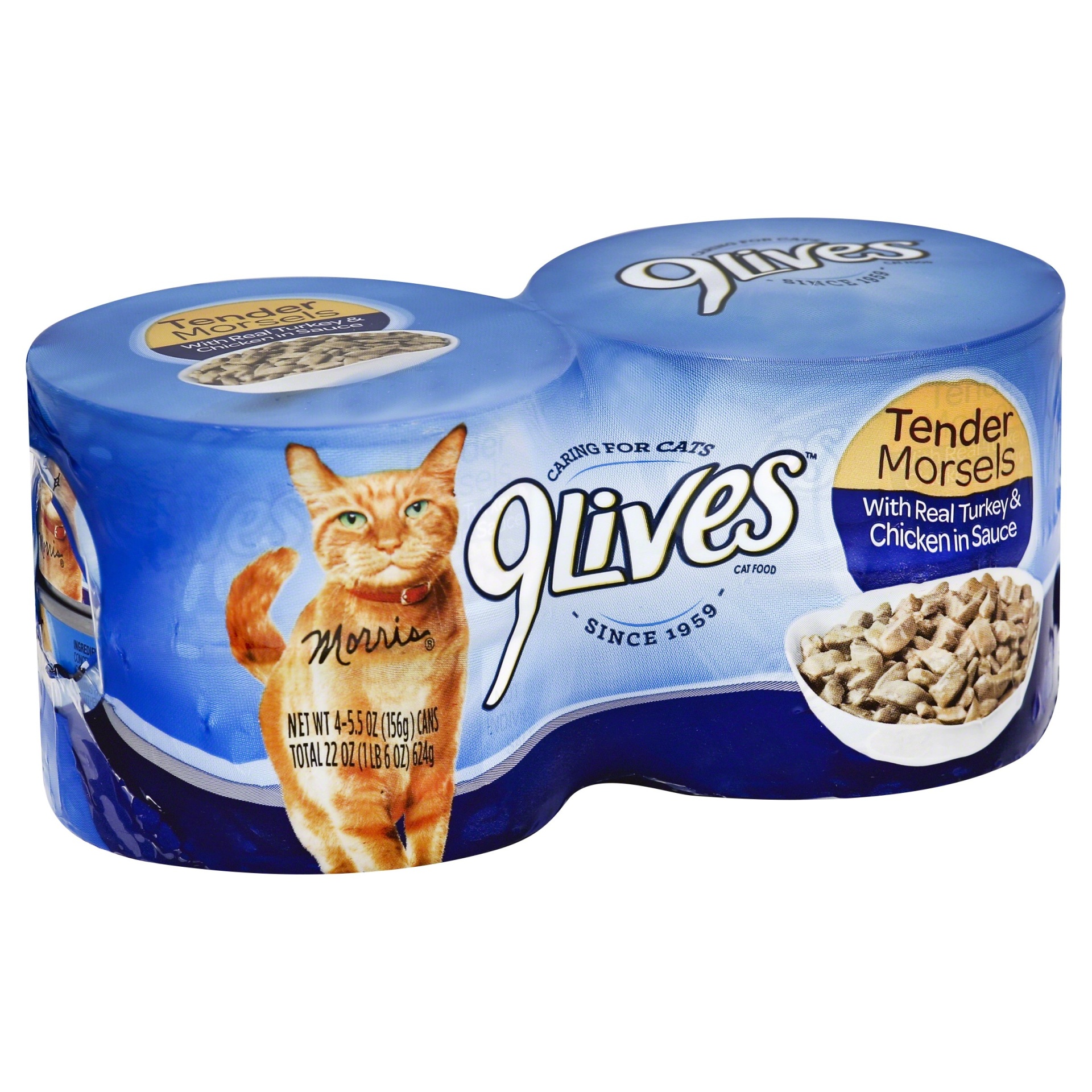 slide 1 of 3, 9Lives Wet Tender Morsels With Real Turkey Chicken In Sauce Wet Cat Food, 4 ct; 5.5 oz