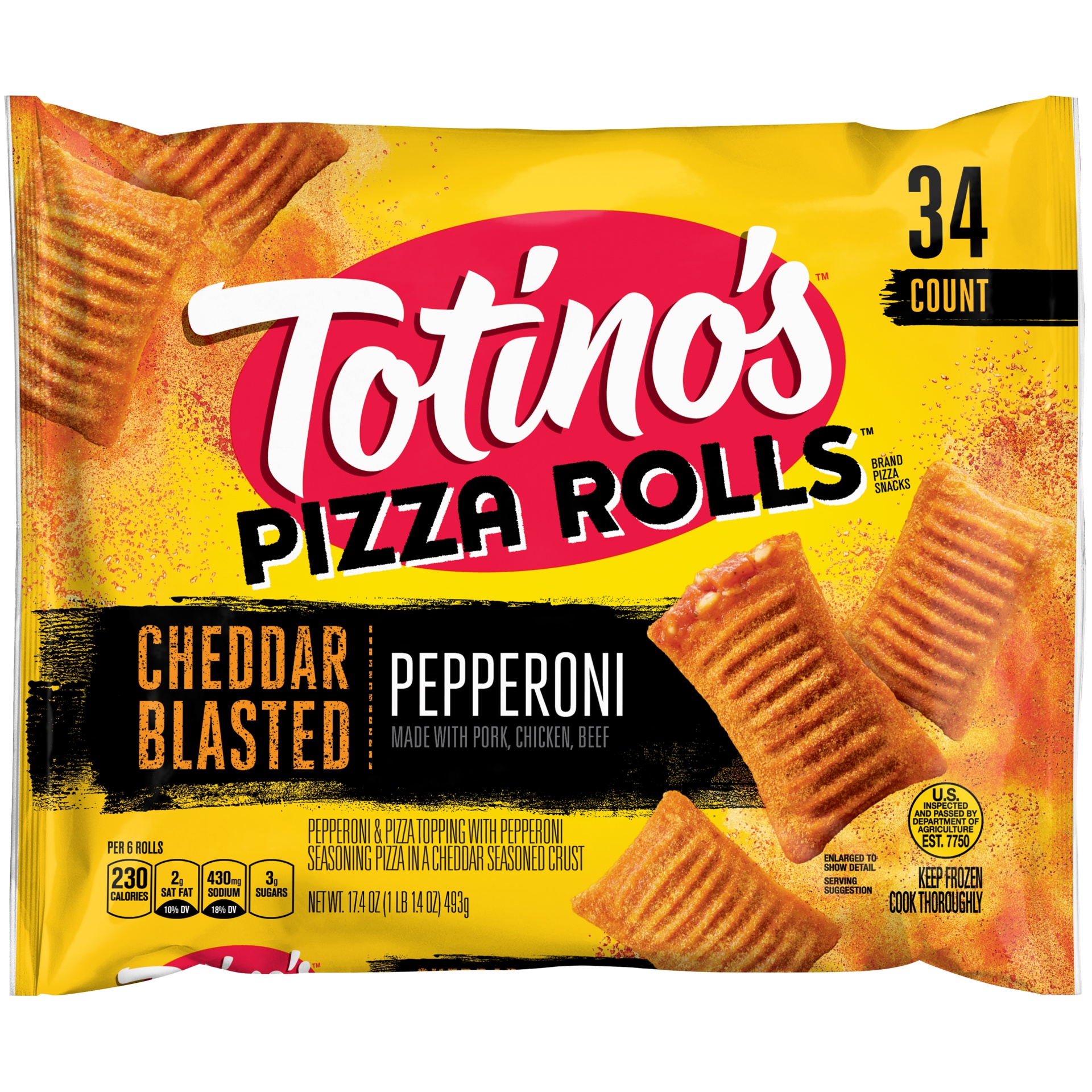 slide 1 of 1, Totino's Pizza Rolls Cheddar Blasted Crust Pepperoni, 17.4 oz