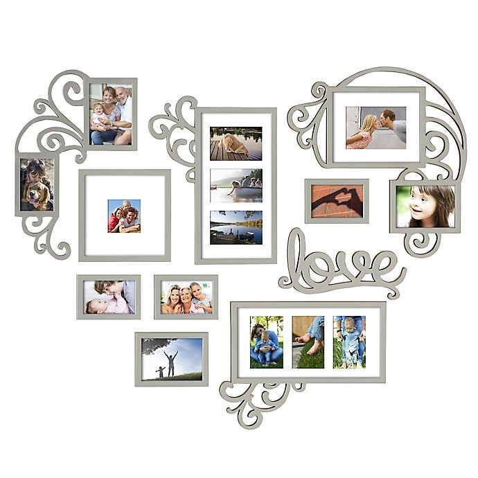 slide 1 of 1, WallVerbs Heart Love Scroll Photo Frame Set - Silver, 10 ct