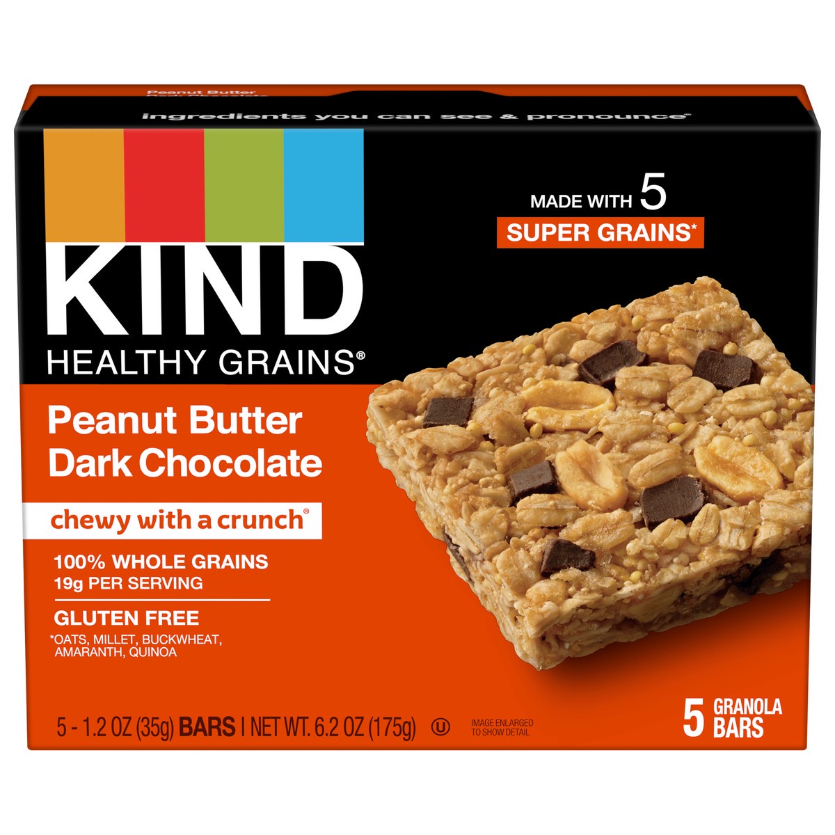 slide 1 of 8, KIND HEALTHY GRAINS Peanut Butter Dark Chocolate Bars, Gluten Free Bars, 1.2 OZ Bars (5 Count), 0.40 lb