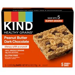 KIND HEALTHY GRAINS Peanut Butter Dark Chocolate Bars, Gluten Free Bars, 1.2 OZ Bars (5 Count)