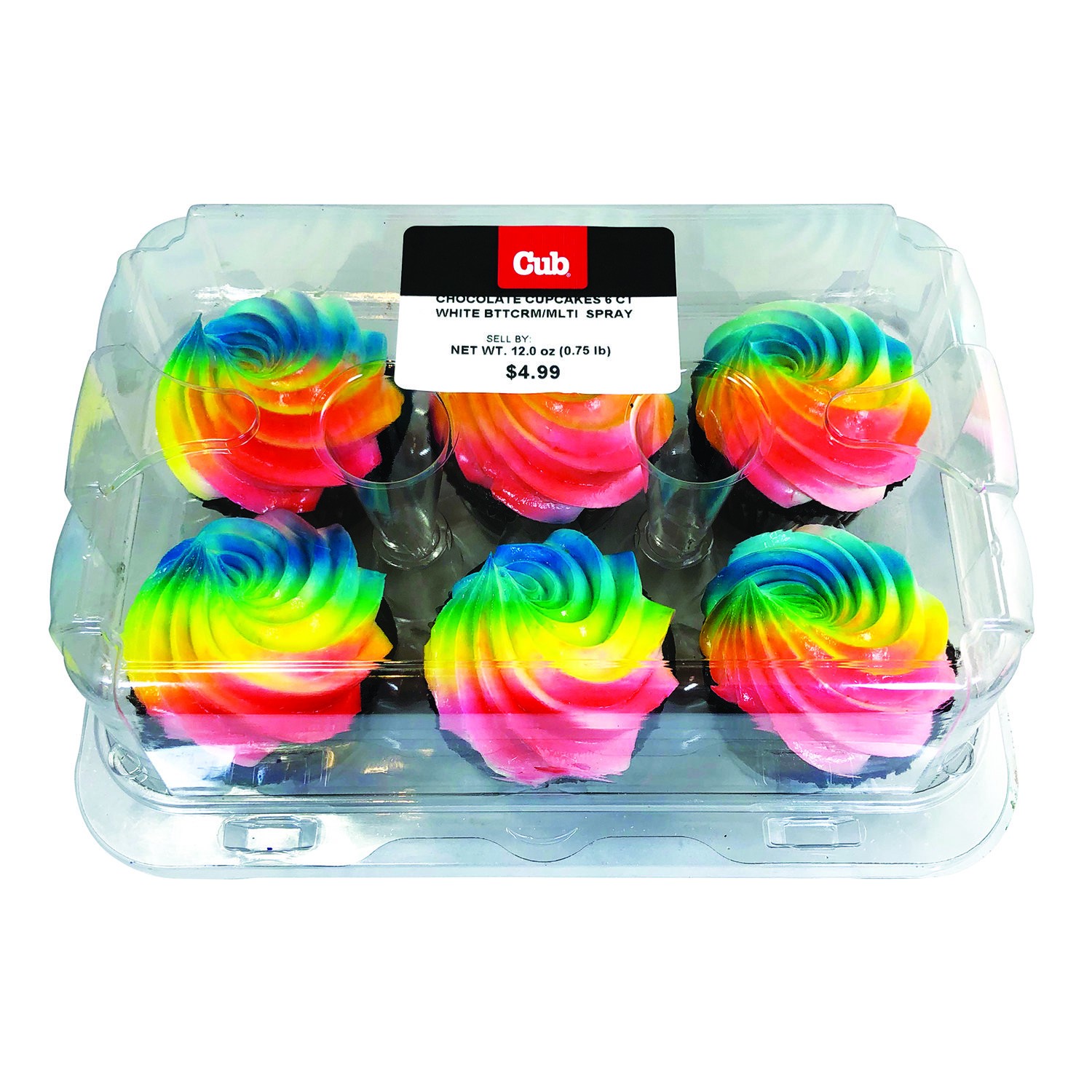 slide 1 of 1, Cub Bakery Chocolate Cupcakes 6 Ct White Bttcrm/Mlti Spray, 1 Each, 1 ct
