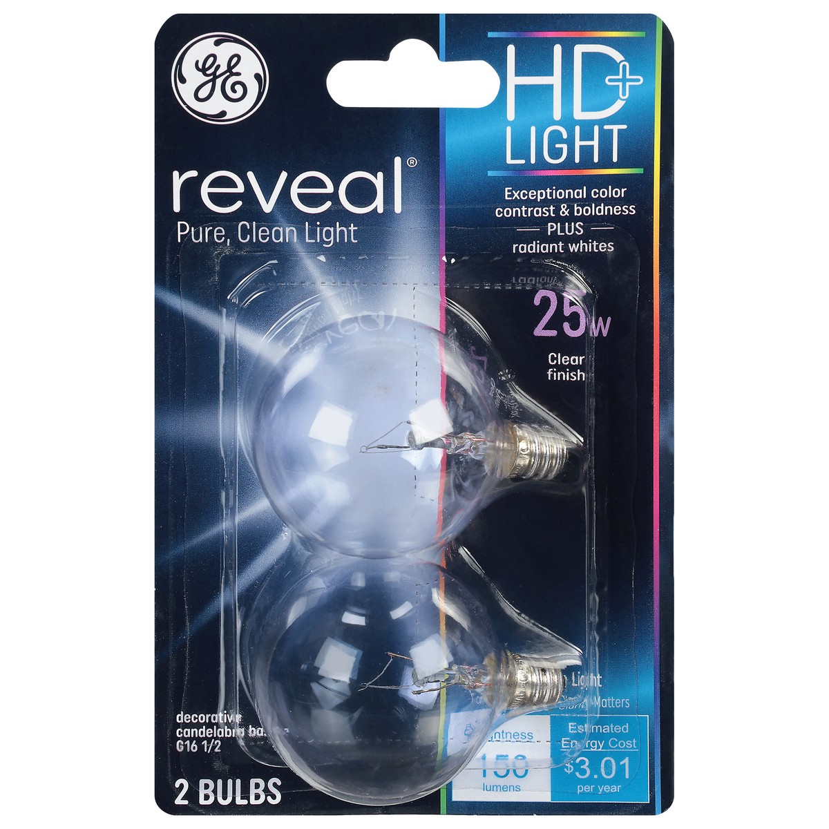 slide 1 of 9, GE Reveal 25 Watts Clear Finish HD+Light Bulbs 2 ea, 2 ct