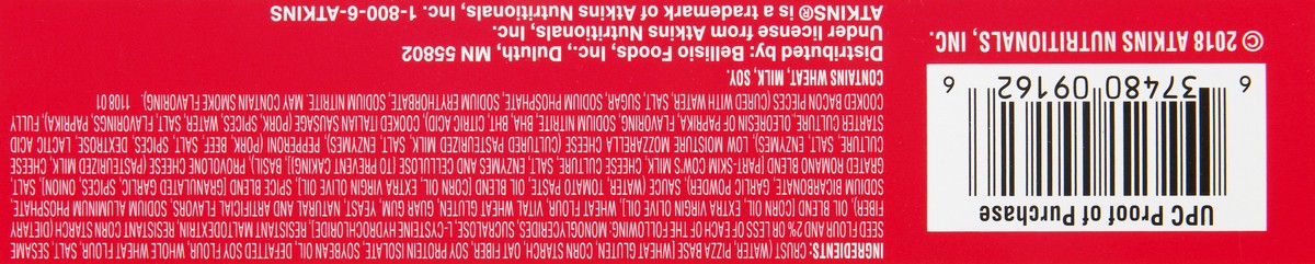 slide 9 of 10, Atkins Pizza, Three Meat, Stone Fired, 5.8 oz