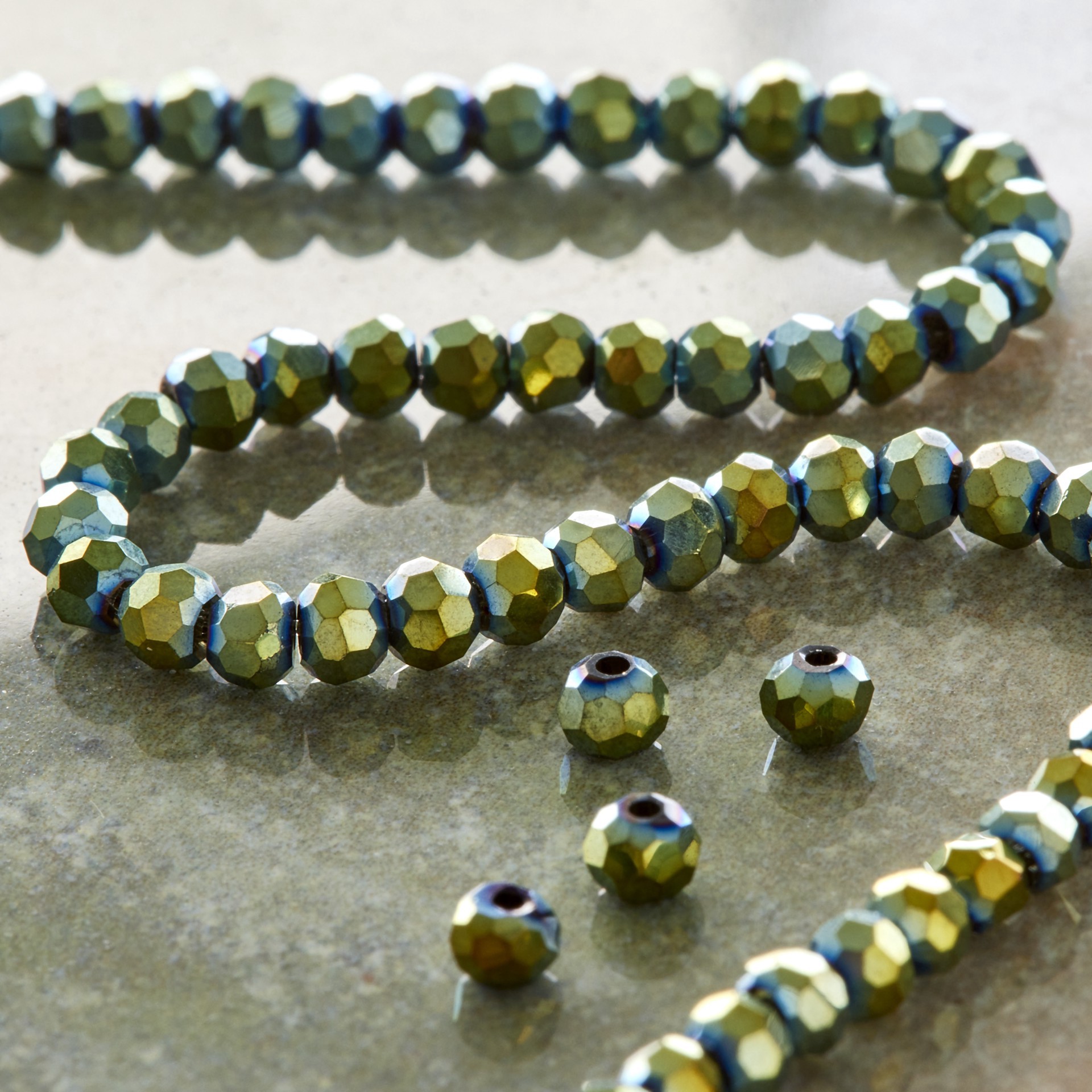 slide 3 of 3, Green Iridescent Glass Faceted Beads, 3mm By Bead Landing, 3 mm