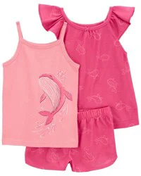 Carters Toddler 3-Piece Whale Loose Fit Pajamas Pink 3T