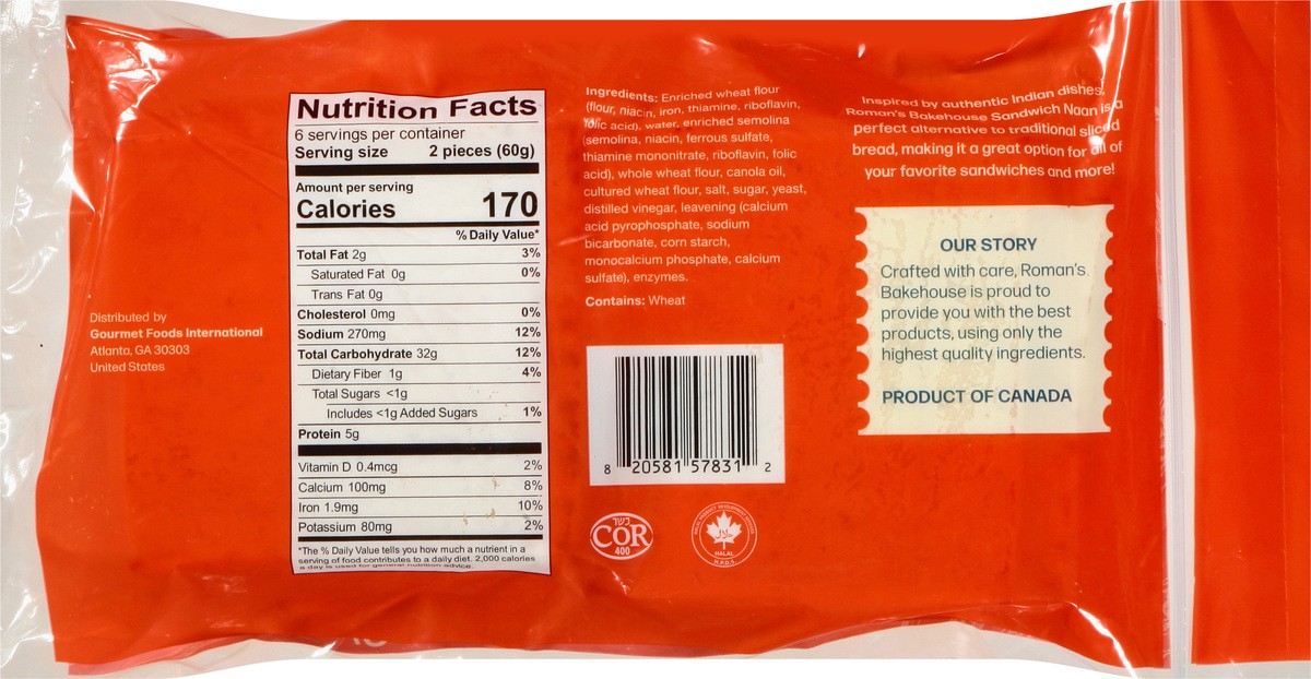 slide 9 of 13, Roman's Bakehouse Sandwich Naan Bread 12.7 oz, 12.7 oz