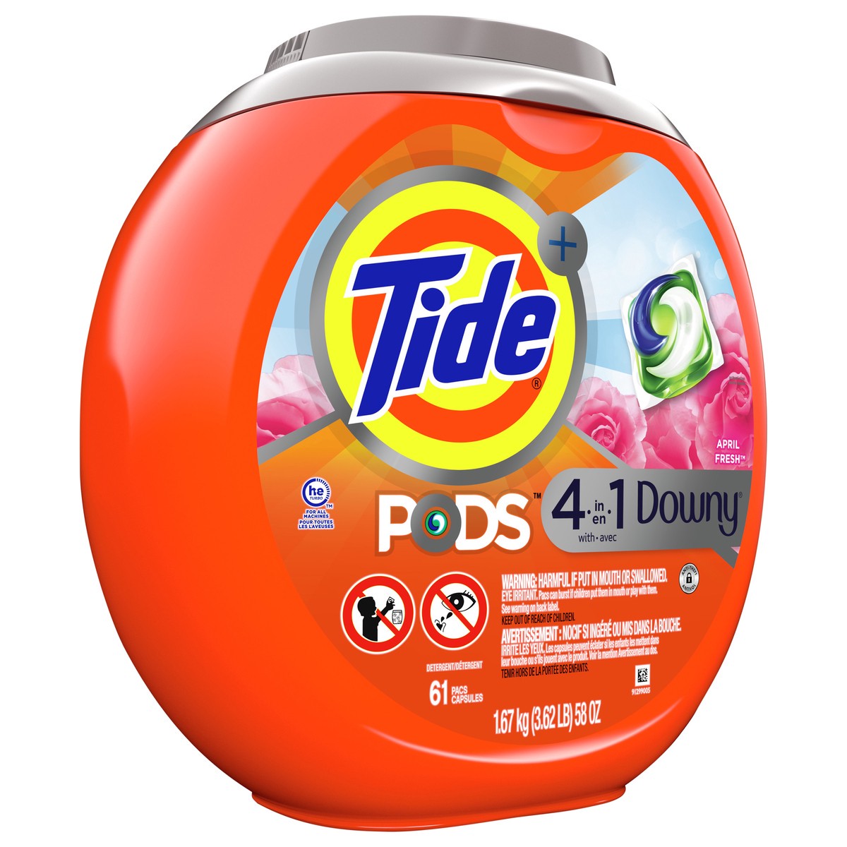 slide 2 of 3, Tide PODS with Downy, Liquid Laundry Detergent Pacs, April Fresh, 61 count, 61 ct