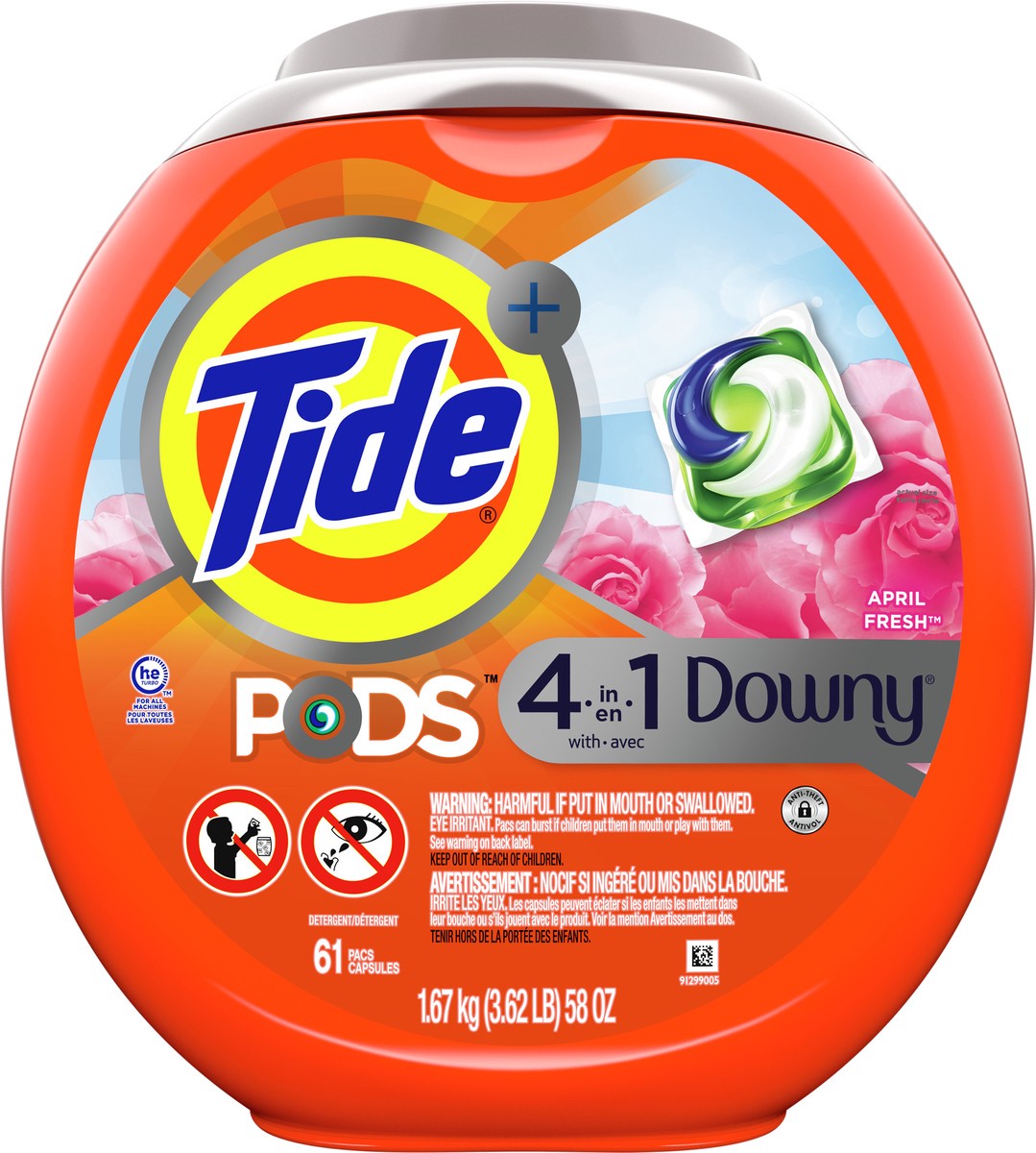 slide 3 of 3, Tide PODS with Downy, Liquid Laundry Detergent Pacs, April Fresh, 61 count, 61 ct