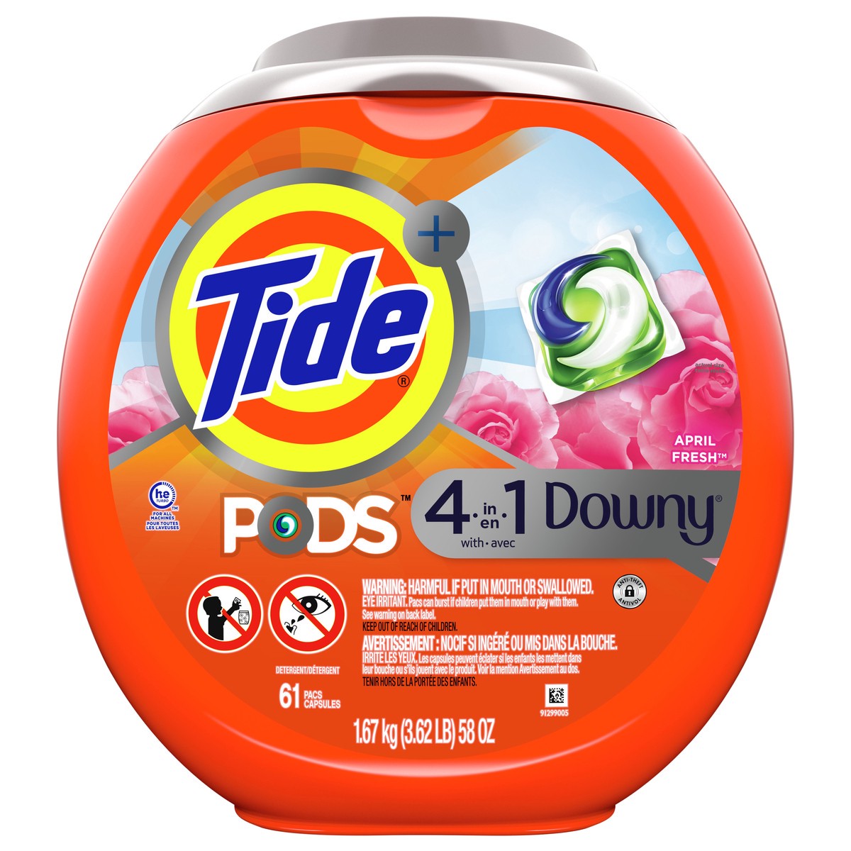 slide 1 of 3, Tide PODS with Downy, Liquid Laundry Detergent Pacs, April Fresh, 61 count, 61 ct